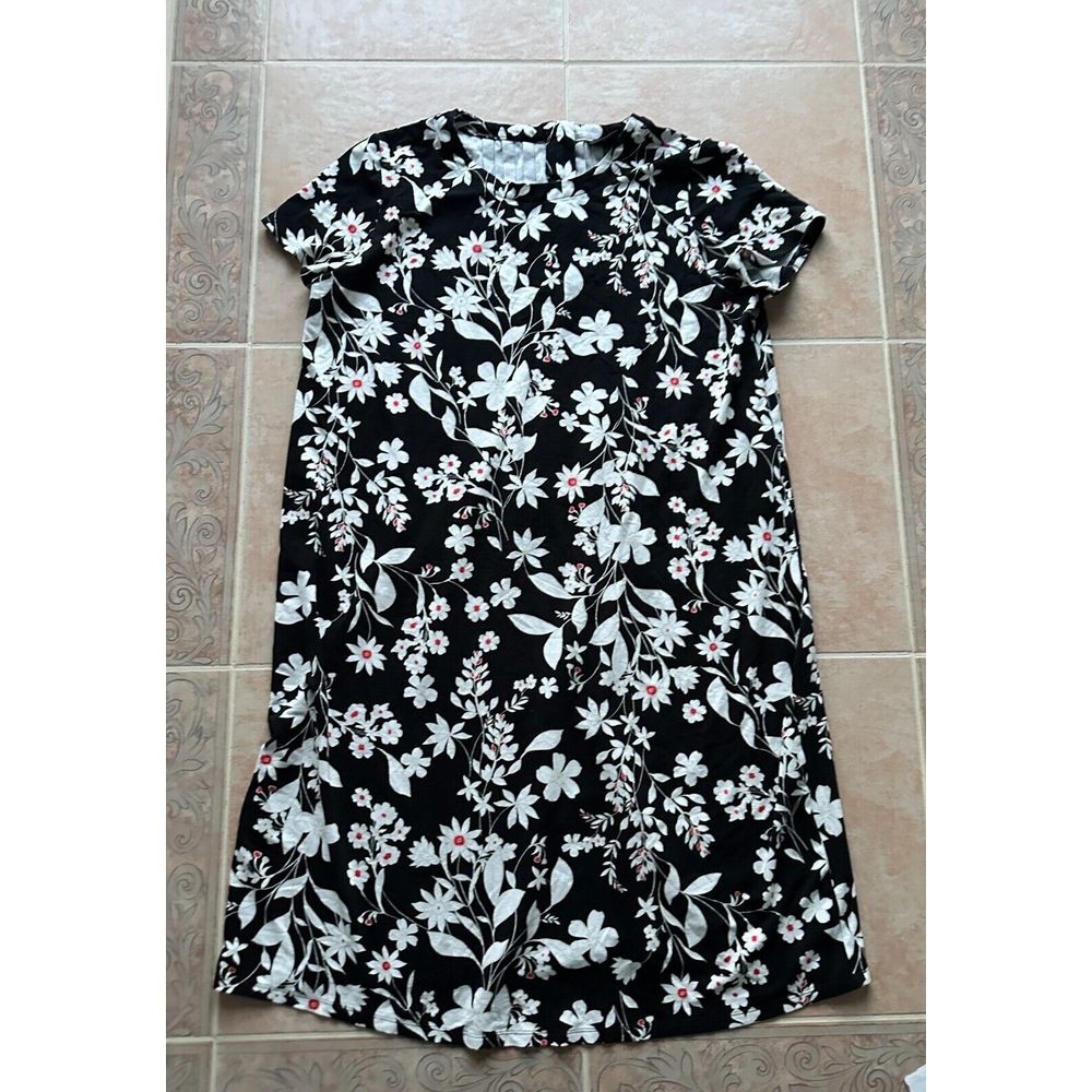 J.‎ Jill Shift Dress Black Floral Short Sleeve Women Size M